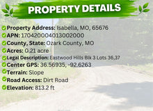 Load image into Gallery viewer, 0.21 Acre in Ozark County, MO Own for $99 Per Month (Parcel Number: 17-0.4-20-004-013-002.000) - Once Upon a Brick Inc. Land Investments