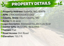 Load image into Gallery viewer, 0.33 Acre in Ozark County, MO Own for $150 Per Month (Parcel Number: 17-0.4-20-002-014-021.002) - Once Upon a Brick Inc. Land Investments