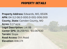 Load image into Gallery viewer, 0.17 Acre in Camden County, MO Own for $99 Per Month (Parcel Number: 04-3.2-06.0-000.0-001-006.000) - Once Upon a Brick Inc. Land Investments