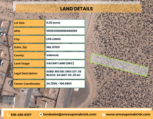 0.25 Acres in Valencia County, NM Own for $200 Per Month (Parcel Number: 1012033260080408500)
