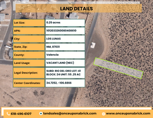 0.25 Acres in Valencia County, NM Own for $200 Per Month (Parcel Number: 1012033260080408610)