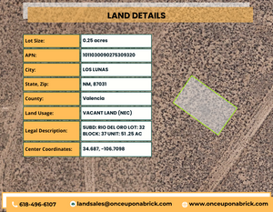 0.25 Acres in Valencia County, NM Own for $200 Per Month (Parcel Number: 1011030090275309320)