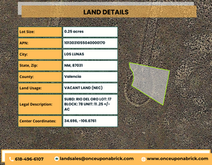 0.25 Acres in Valencia County, NM Own for $200 Per Month (Parcel Number: 1013031055040000170)