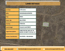 Load image into Gallery viewer, 0.25 Acres in Valencia County, NM Own for $200 Per Month (Parcel Number: 1013029426343100190)
