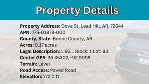 0.17 Acre in Boone County, AR Own for $99 Per Month (Parcel Number: 775-01878-000)