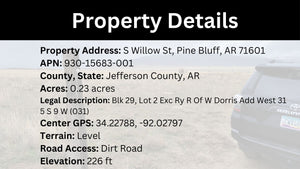 0.23 Acre in Jefferson County, AR Own for $99 Per Month (Parcel Number: 930-15683-001)