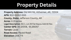 0.15 Acre in Jefferson County, AR Own for $99 Per Month (Parcel Number: 910-01112-000)