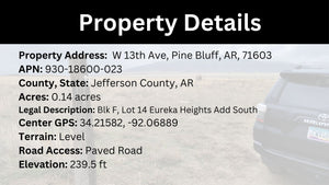 0.14 Acre in Jefferson County, AR Own for $99 Per Month (Parcel Number: 930-18600-023)