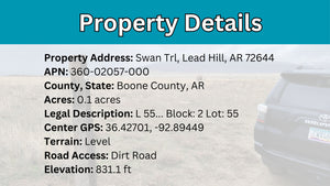 0.1 Acre in Boone County, AR Own for $99 Per Month (Parcel Number: 360-02057-000)