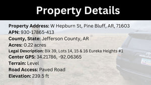 0.22 Acre in Jefferson County, AR Own for $99 Per Month (Parcel Number: 930-17865-413)