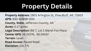 0.17 Acre in Jefferson County, AR Own for $99 Per Month (Parcel Number: 930-40698-000)