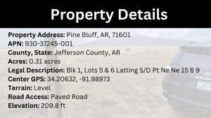 0.31 Acre in Jefferson County, AR Own for $99 Per Month (Parcel Number: 930-37245-001)