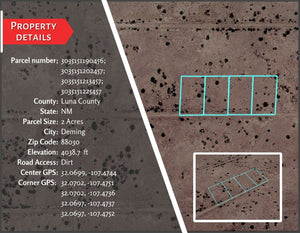 2 Acre in Luna County, New Mexico Own for $350 Per Month (Parcel Number: 3035151190456; 3035151202457; 3035151213457; 3035151225457) - Once Upon a Brick Inc. Land Investments