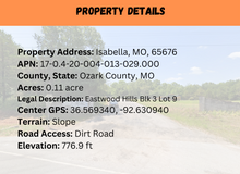 Load image into Gallery viewer, 0.11 Acre in Ozark County, MO Own for $85 Per Month (Parcel Number: 17-0.4-20-004-013-029.000)
