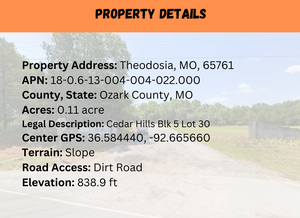 0.11 Acre in Ozark County, MO Own for $85 Per Month (Parcel Number: 18-0.6-13-004-004-022.000)