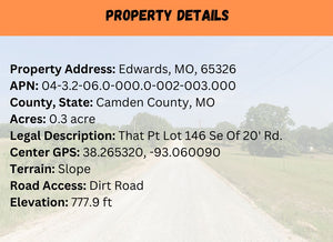 0.3 Acre in Camden County, MO Own for $99 Per Month (Parcel Number: 04-3.2-06.0-000.0-002-003.000)