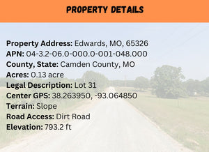 0.13 Acre in Camden County, MO Own for $99 Per Month (Parcel Number: 04-3.2-06.0-000.0-001-048.000)