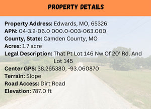 1.7 Acre in Camden County, MO Own for $199 Per Month (Parcel Number: 04-3.2-06.0 000.0-003-063.000)