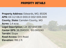 Load image into Gallery viewer, 1.4 Acre in Camden County, MO Own for $199 Per Month (Parcel Number:04-3.2-06.0-000.0-002-005.000)
