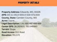 Load image into Gallery viewer, 3 Acre in Camden County, MO Own for $299 Per Month (Parcel Number:04-3.1-05.0-000.0-034-073.000)
