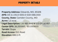 Load image into Gallery viewer, 1.5 Acre in Camden County, MO Own for $199 Per Month (Parcel Number:04-3.1 05.0-000.0-034-066.000)
