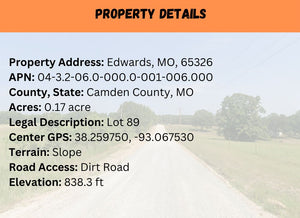 0.17 Acre in Camden County, MO Own for $99 Per Month (Parcel Number: 04-3.2-06.0-000.0-001-006.000)