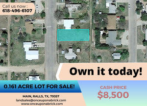 0.16 Acre in Crosby County, Texas Own for $8,500 Cash Price (Parcel Number: R11199)