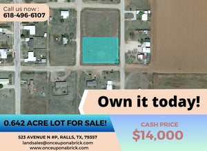 0.64 Acre in Crosby County, Texas Own for $14,000 Cash Price (Parcel Number: R12266)