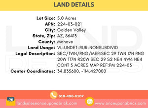 5.0 Acre in 86413 - Golden Valley, Arizona Own for $375 Per Month (Parcel Number: 224-03-021) - Once Upon a Brick Inc. Land Investments